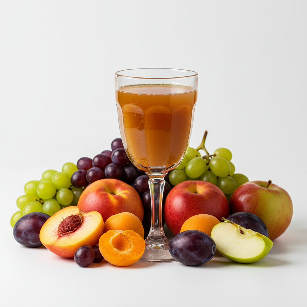verre de jus a base de raison de pêche d 'abricot, de prune, de pomme provençal